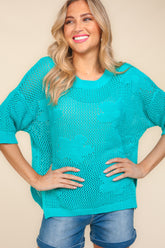 Elegant Floral Crochet Side Slit Knit Top - Lightweight & Chic